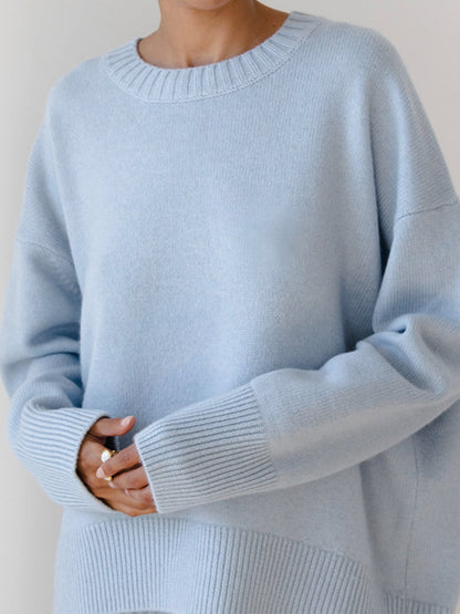 Soft Crewneck Sweater – Women’s Oversized Ribbed Knit Pullover