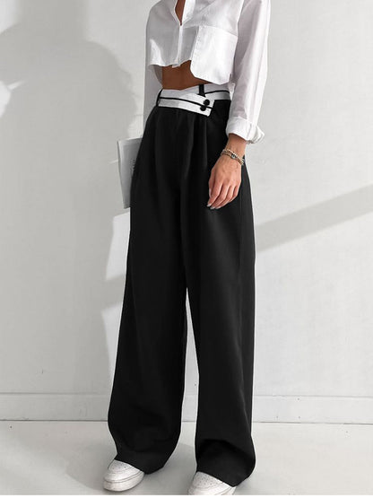 Asymmetrical Contrast Waistband Wide Leg Pants