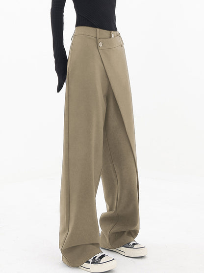 Asymmetrical Layer Button Wide Leg Pants