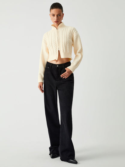 Cable Knit Two Way Zip Crop Cardigan