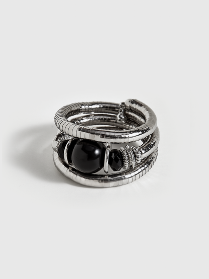 Black Agate Elastic Multi-Layered Bracelet