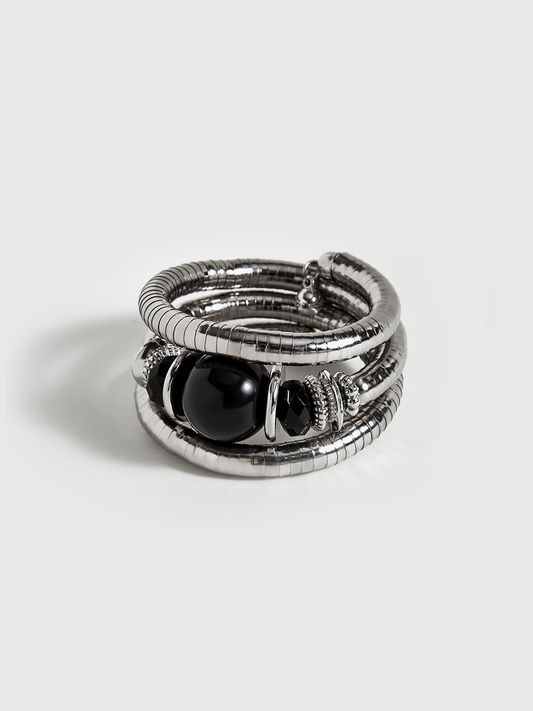 Black Agate Elastic Multi-Layered Bracelet