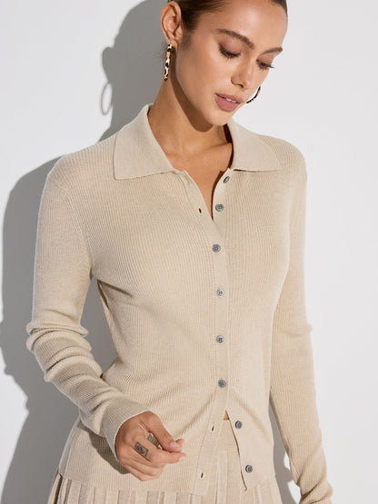 Knit Cardigan & Pleated Midi Skirt Set