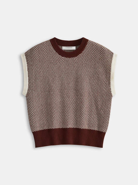 Herringbone Pattern Sleeveless Knit Vest