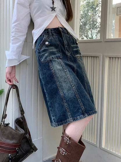 American Retro Midi Do old Washed ALine Skirt