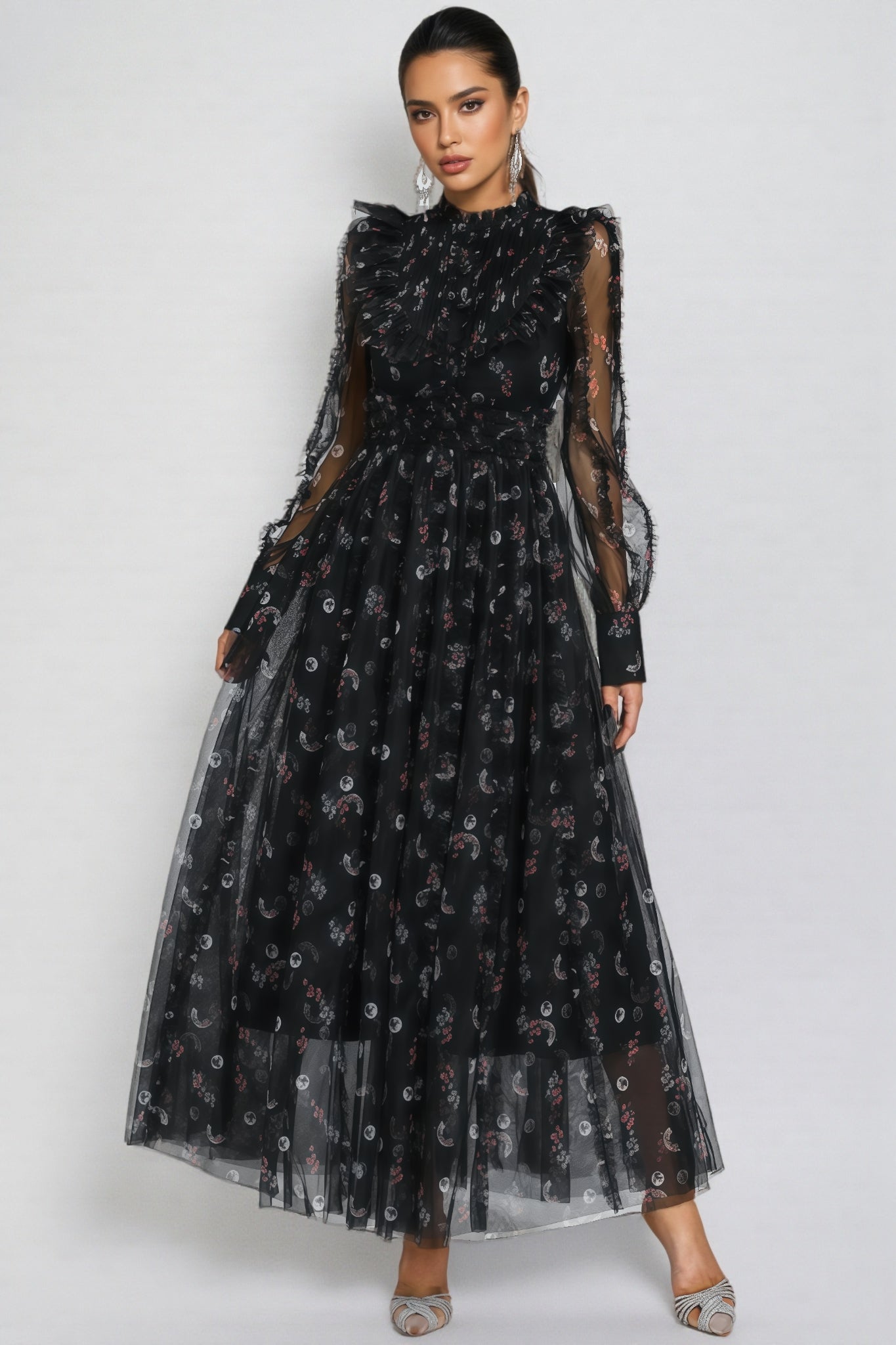 Cadence Black Floral Long Sleeve Maxi Dress