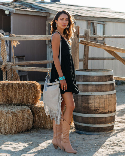 Of My Love Pocketed Lace Ruffle Dress Black