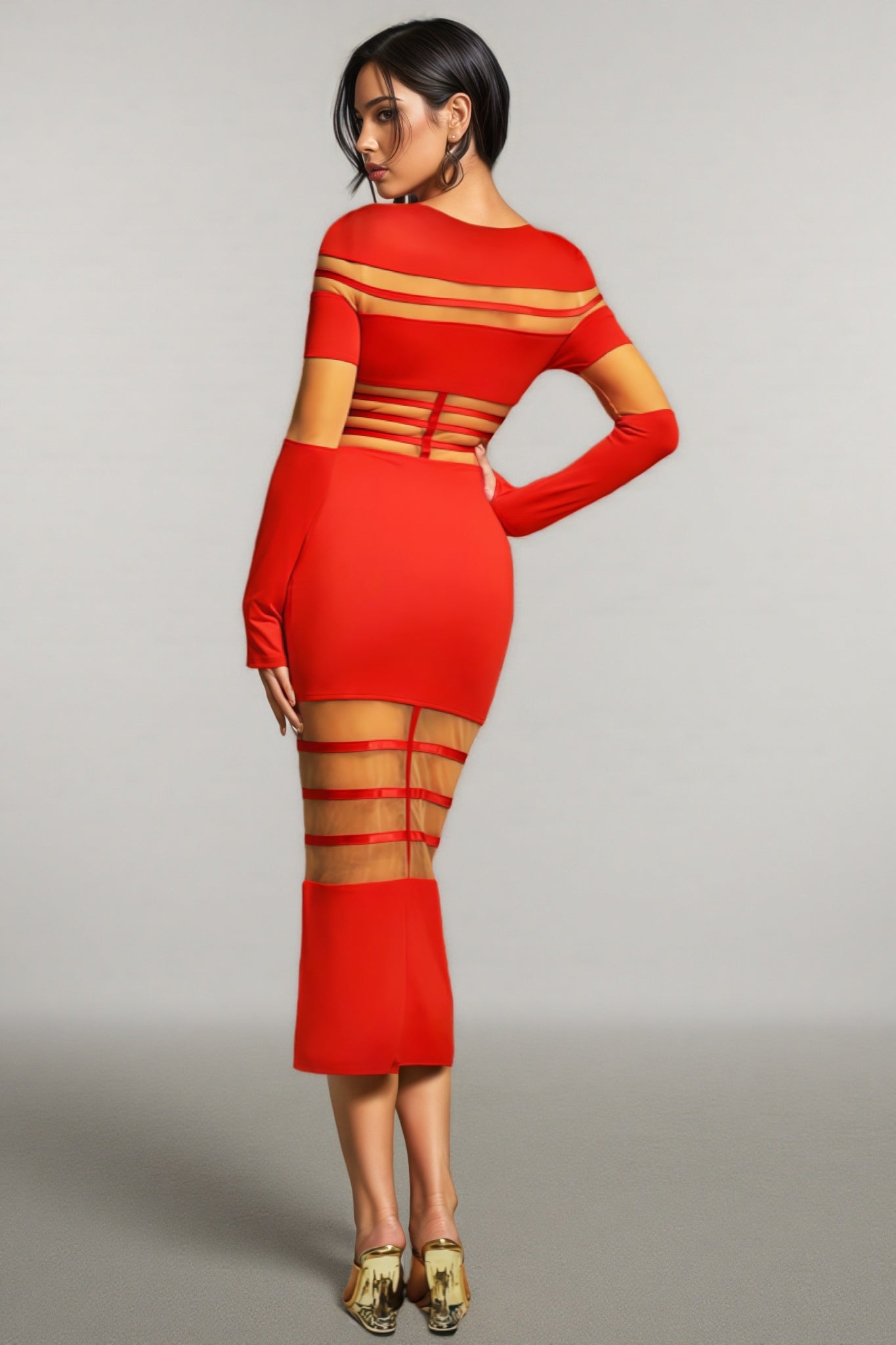 Spark Long Sleeve Round Neck Midi Dress