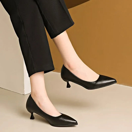 Black Highs Autumn Fashion Pointed  Stiletto Commuting Ladies Low Heel Pumps