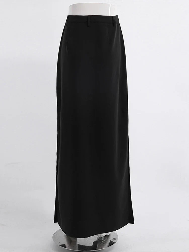 Black Loose Elegant ALine Summer AnkleLength Pocket Skirt