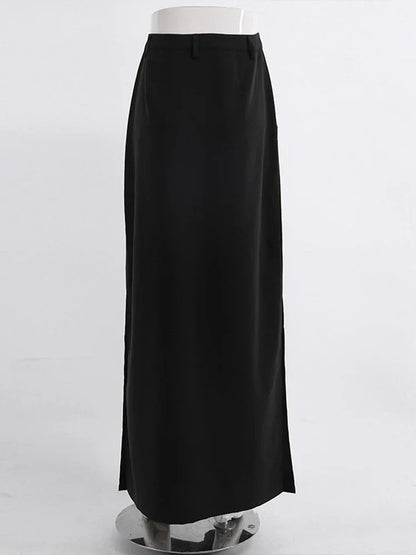 Black Loose Elegant ALine Summer AnkleLength Pocket Skirt