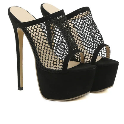Eyecatching Black Sexy Peep Toe Platform Mesh Hollow Out High Heel