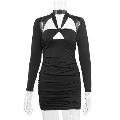 Black Vneck Cutout Night Culb Dress