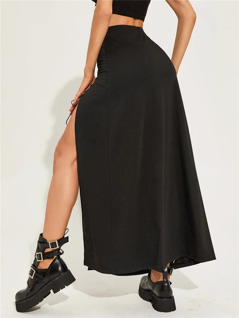 Black  Split Simple Casual All-Match Cool Mature Vitality Skirt