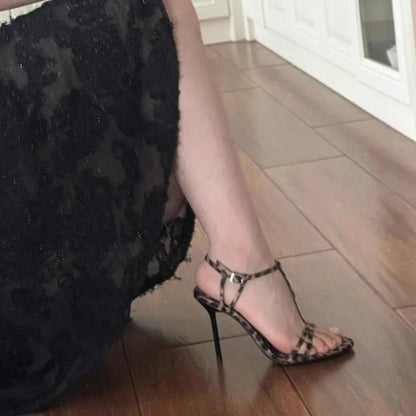 Retro Leopard Print  Stiletto Party Prom Summer Fashion Slingback Low Heel Pumps