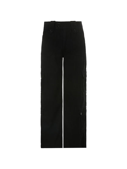 Buttoned Straight Leg Cargo Jeans