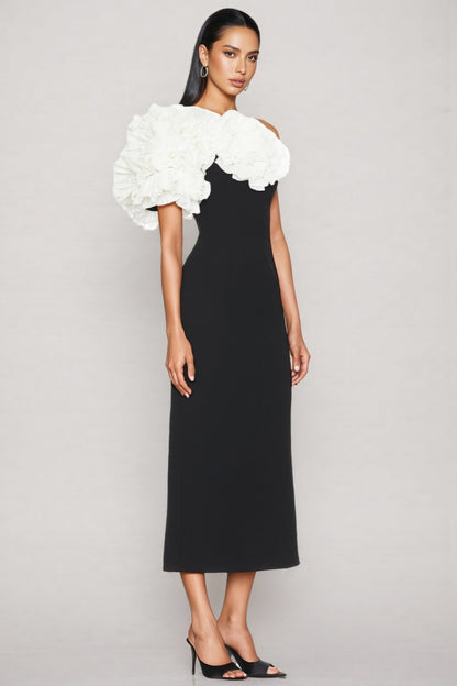 Zephyr Black 3D Floral Midi Dress