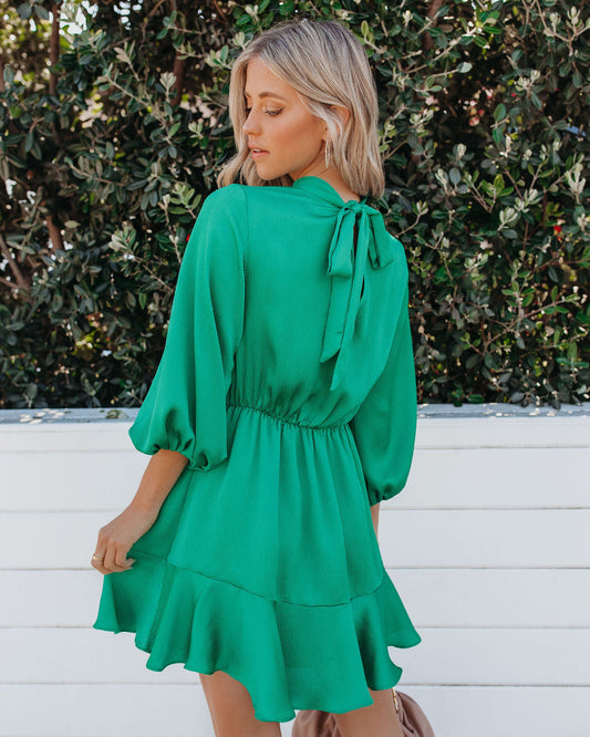 Call Me Angel Textured Satin Dress Green