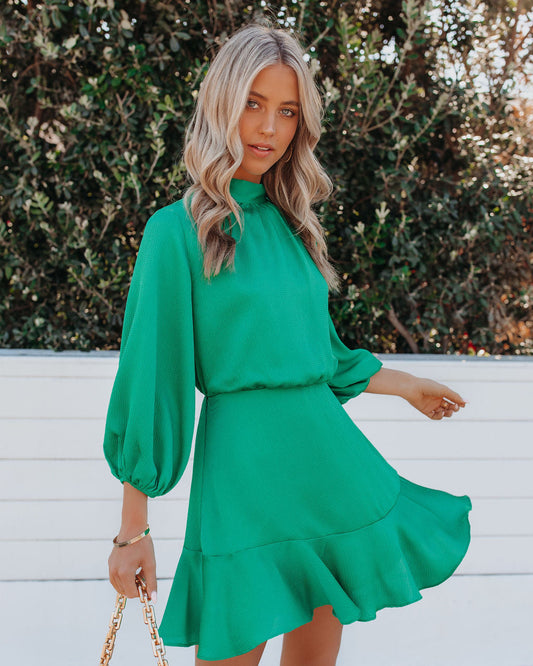 Call Me Angel Textured Satin Dress Green