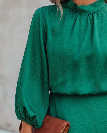 Call Me Angel Textured Satin Dress Hunter Green FINAL