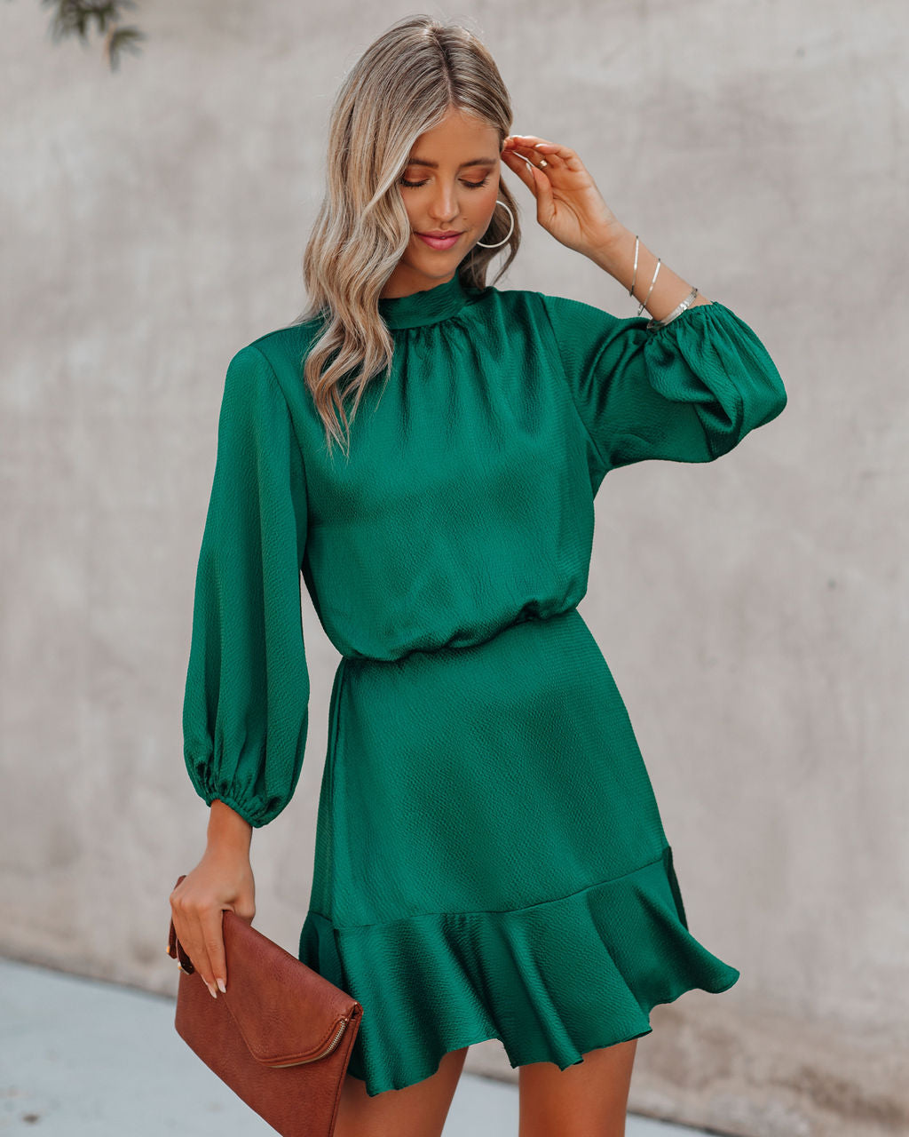 Call Me Angel Textured Satin Dress Hunter Green FINAL