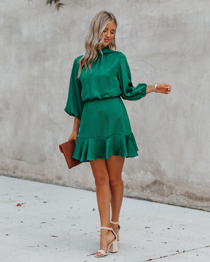 Call Me Angel Textured Satin Dress Hunter Green FINAL