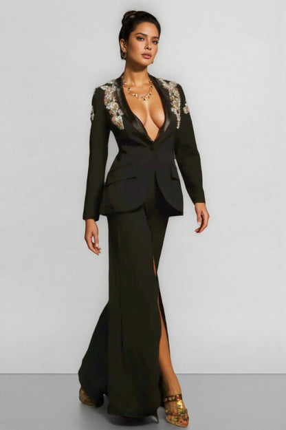 Pael Rhinestone Split Blazer Set