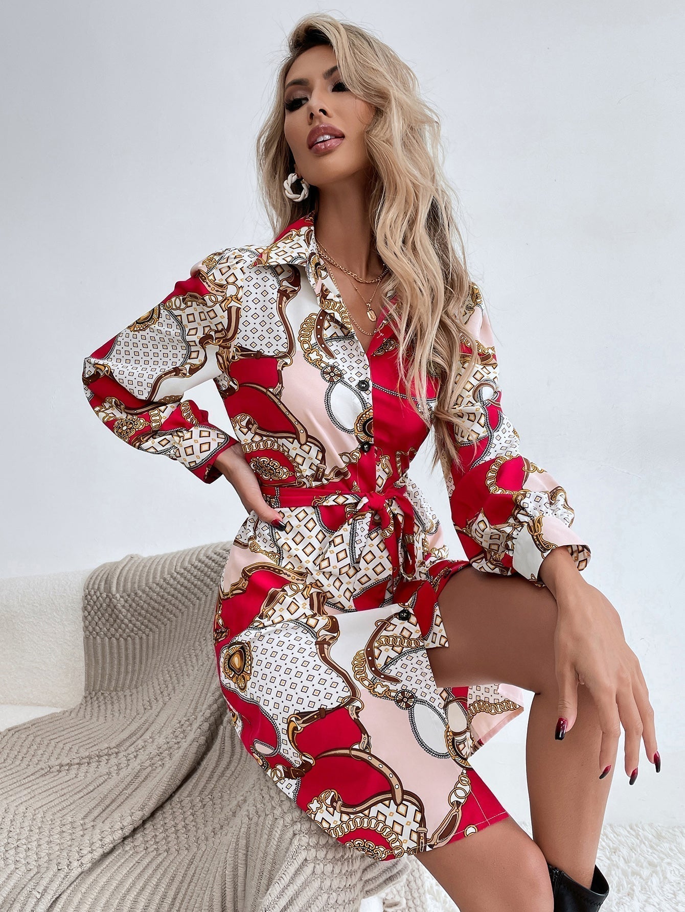 Chain Print Shirt Dress