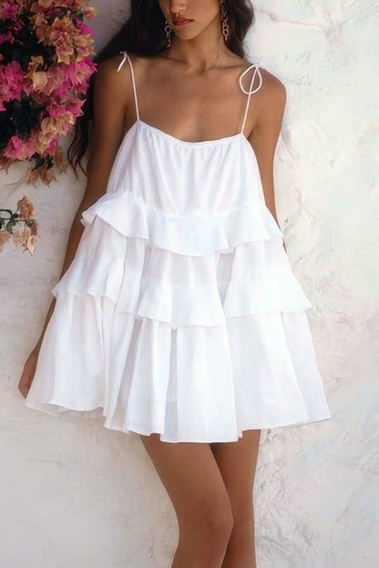 Cotton Tie straps Tiered Cami Babydoll Dress