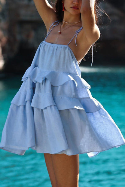 Cotton Tie straps Tiered Cami Babydoll Dress