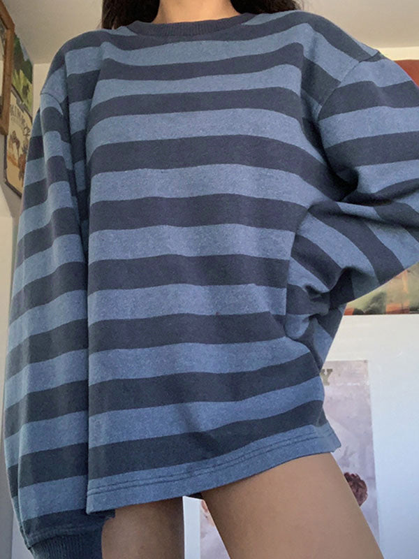 Crew Neck Striped Oversize Sweatshirt