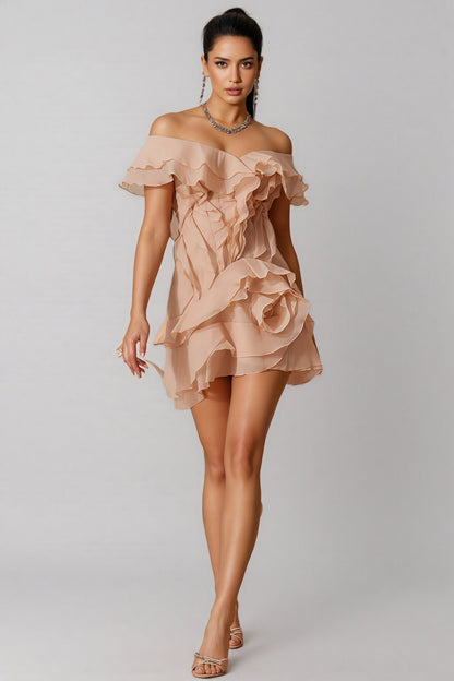 Xexelle V Neck Ruffle Mini Dress