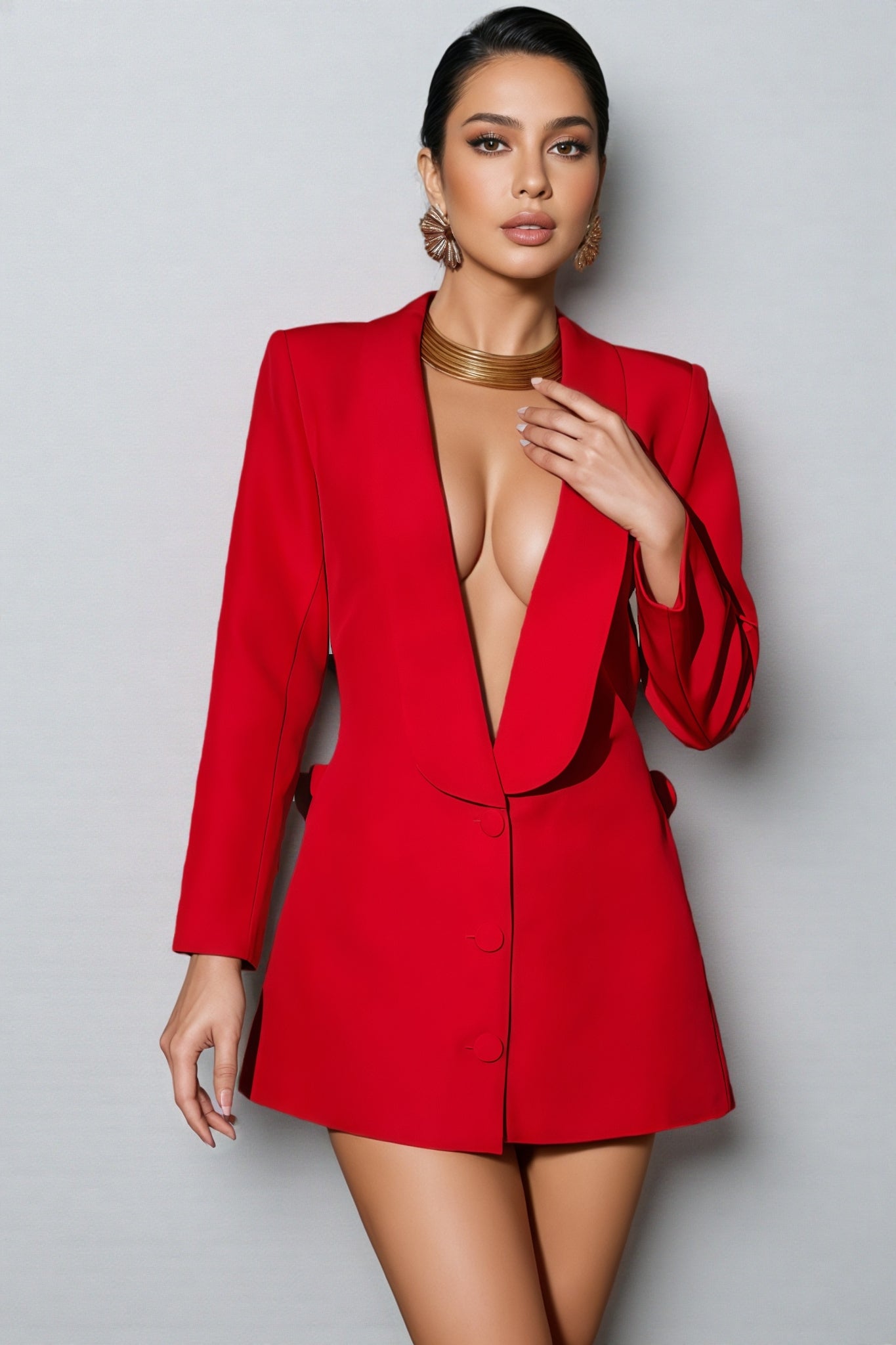 Calix Back Cutout Flower Blazer Mini Dress