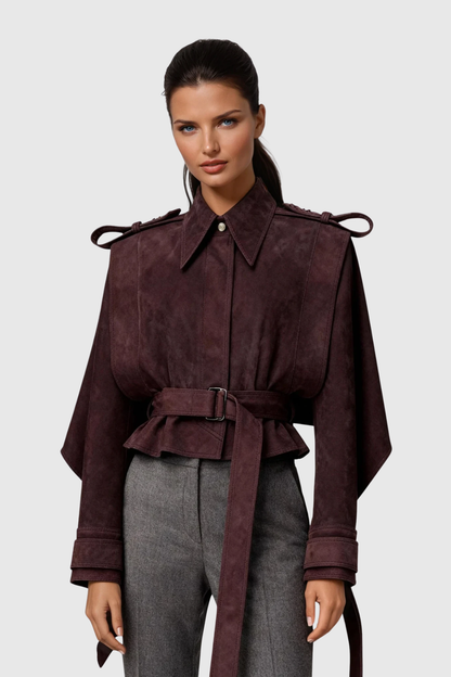 Dillon Lapel Belt Suede Jacket