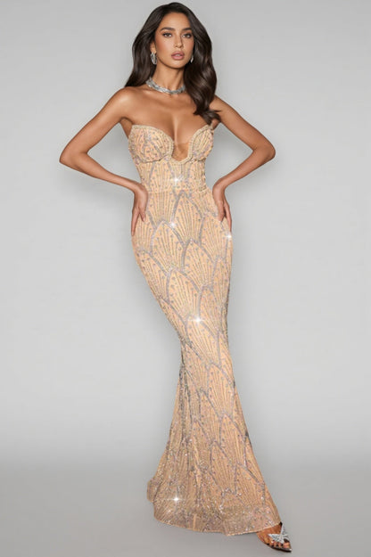 Harva Strapless Pearl Maxi Dress