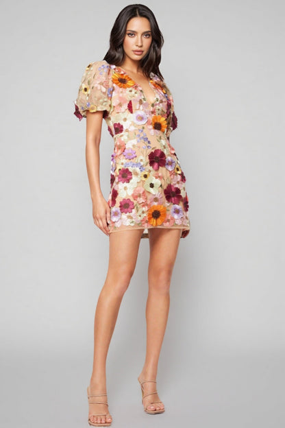 Brea V-neck 3D Printed Mini Dress