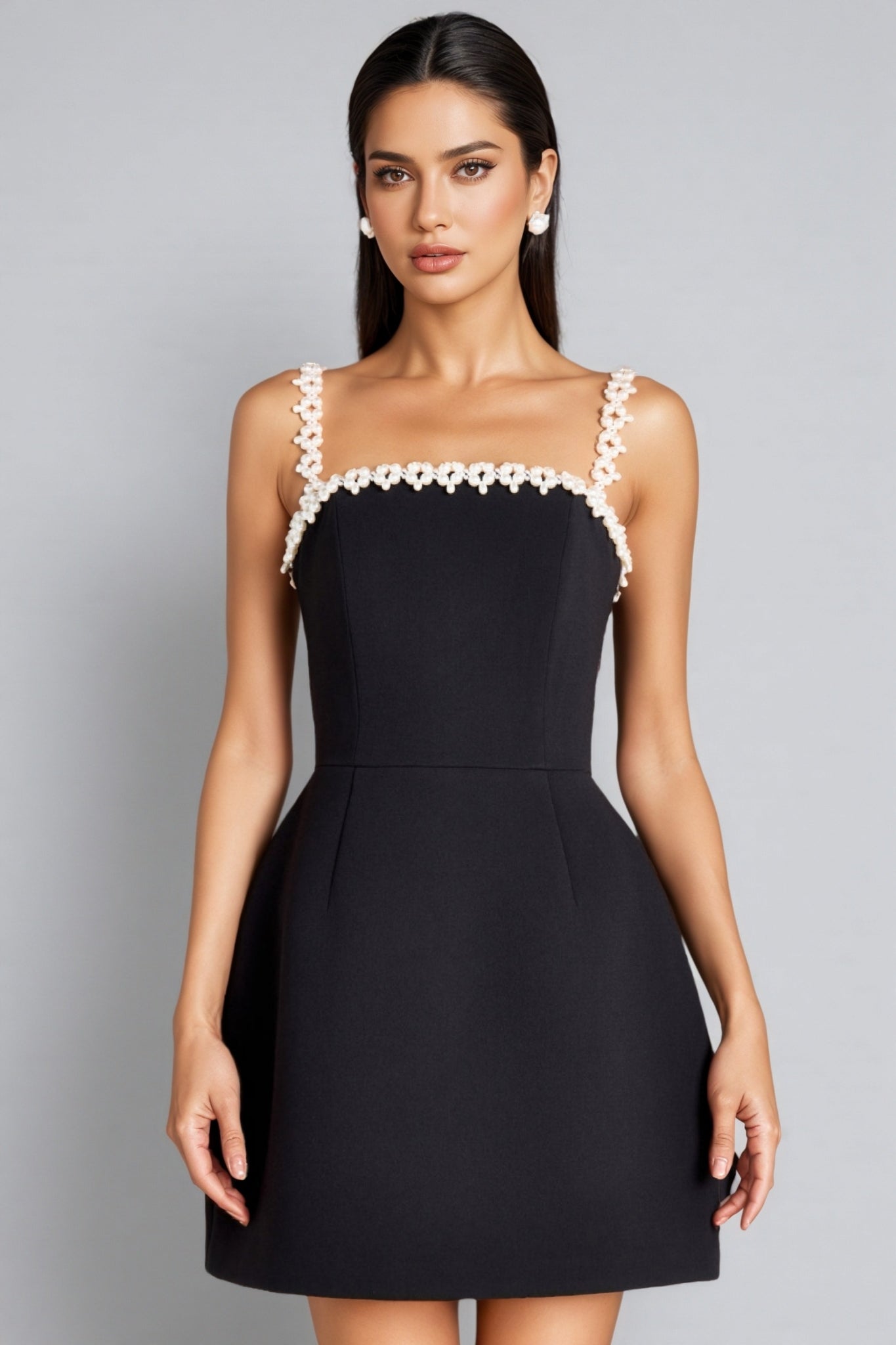 Gael Beaded Black Sleeveless Mini Dress
