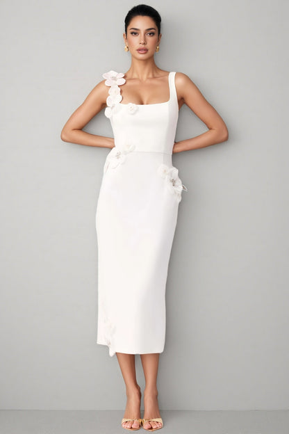 Flavia White 3D Floral Midi Dress
