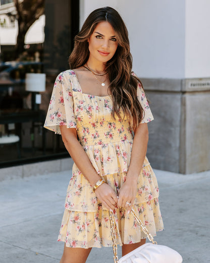 Brianna Floral Ruffle Tiered Dress Yellow