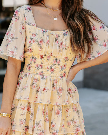 Brianna Floral Ruffle Tiered Dress Yellow