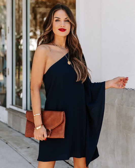 Side To Side One Shoulder Statement Dress Navy