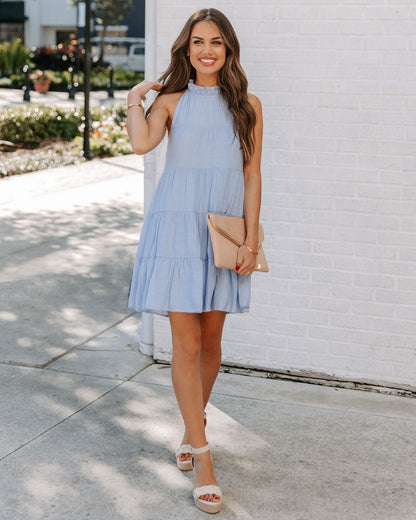 Brenley Pocketed Tiered Babydoll Dress Baby Blue