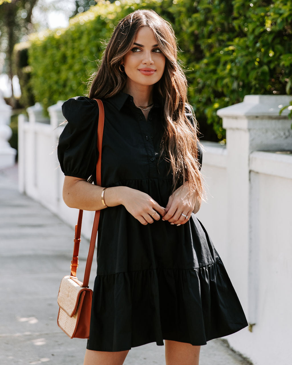 Aliza Cotton Button Down Babydoll Dress Black