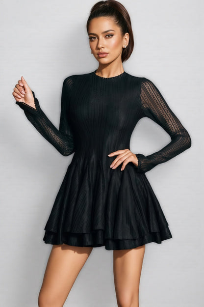 Cryon Black Long Sleeve Ruffle Mini Dress