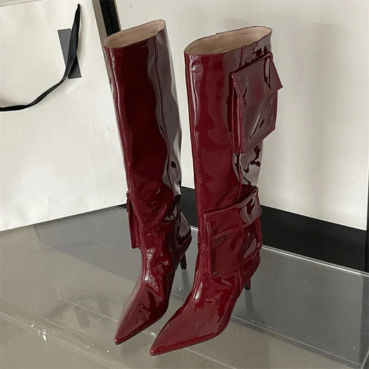 2024 New Winter  Pointed Toe Thin Heels Stripper Largas De Mujer Knee High Boots