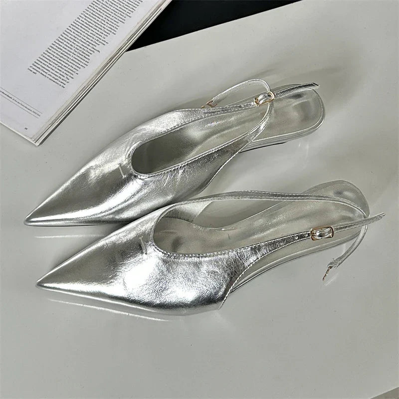 Designer Pointed Toe Buckle Strap Women Thin Elegant Banquet Dress Mule Ladies Shoes Low Heel Pumps
