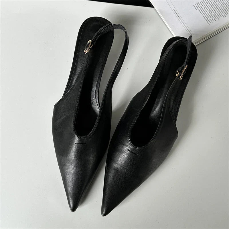 Designer Pointed Toe Buckle Strap Women Thin Elegant Banquet Dress Mule Ladies Shoes Low Heel Pumps