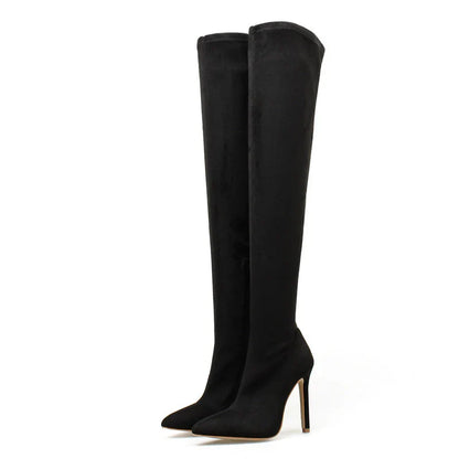 Fashion Pointed Toe Thin Heels  Flock Thigh Long Autumn Winter Knee High Boots