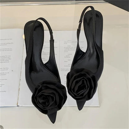 Satin Slingback Women  Design Pointed Toe Thin Highs Banquet Wedding Mule Shoes Low Heel Pumps