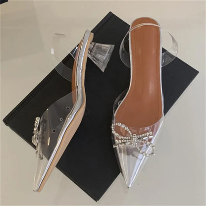 PVC Transparent Butterfly-knot Women Fashion Party Shoes Elegant Slingbacks Mules Sandals Low Heel Pumps